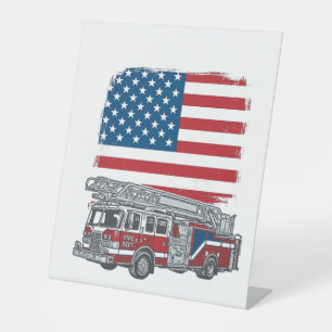 Signe De Table Camion de pompiers patriotique drapeau américain v