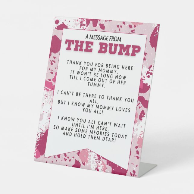 Signe De Table Camo rose Anniversaire Fournitures Baby shower (Recto)