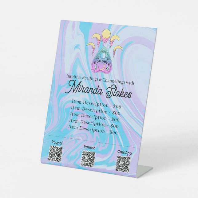 Signe De Table Candy Moon & Planchette Voyante Tarot Liste de Pri (Recto)