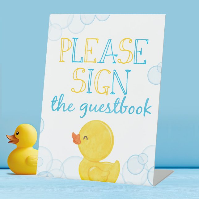 Signe De Table Caoutchouc Livre d'or Anniversaire ou Baby shower (Watercolor Rubber Duck Sign the Guestbook Table Pedestal Party Sign)