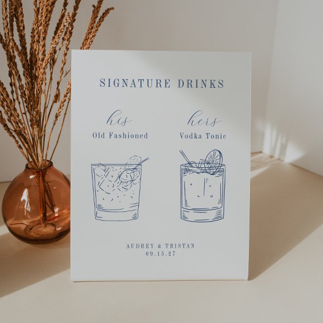 Signe De Table CAPE COD Mariage Bleu Côtier Signature Boissons (Créateur téléchargé)