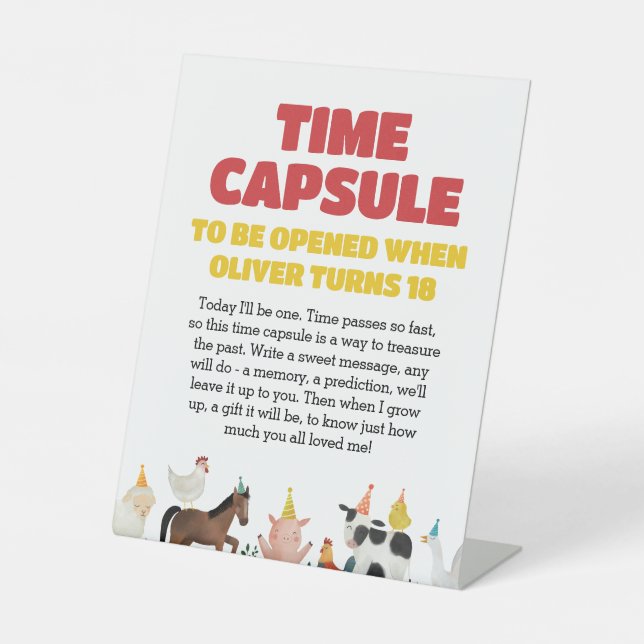Signe De Table Capsule Temporel 1er Anniversaire Ferme (Recto)