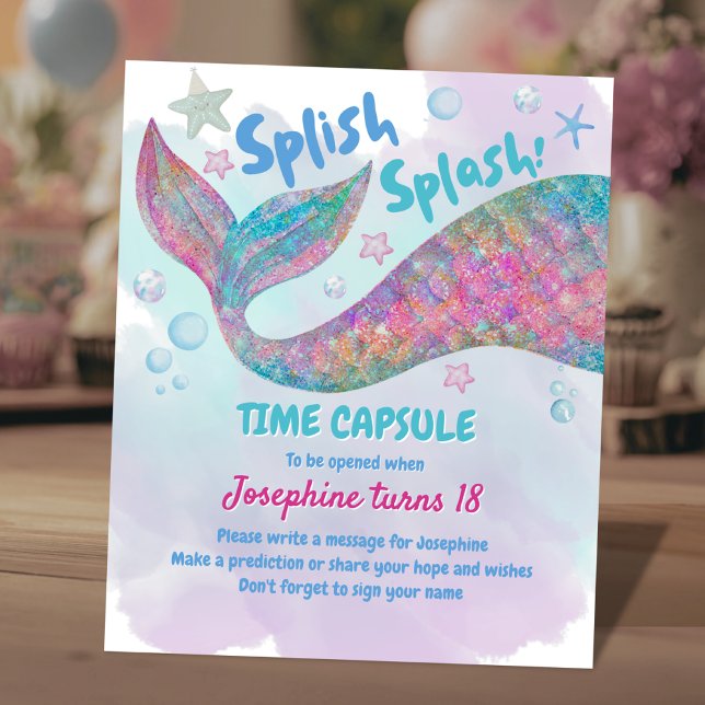 Signe De Table Capsule temporelle d'anniversaire de sirène aquare (Créateur téléchargé)