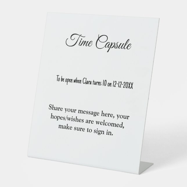 Signe De Table capsule temporelle pour baby shower ajouter nom te (Recto)