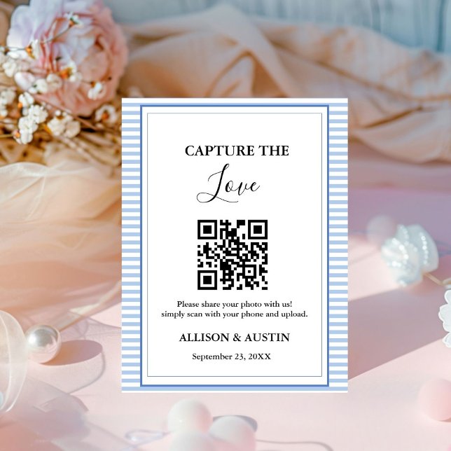 Signe De Table Capture amour QR codeDusty mariage bleu (Créateur téléchargé)