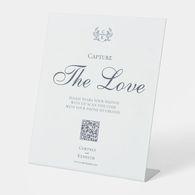 Signe De Table Capturez l'amour de mariage de Monogram Blue Crest (Recto)