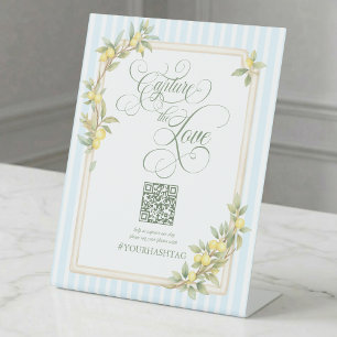 Signe De Table Capturez le code QR du mariage Coastal Lemon Love