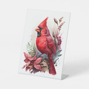 Signe De Table Cardinal oiseau d'hiver aquarelle rouge