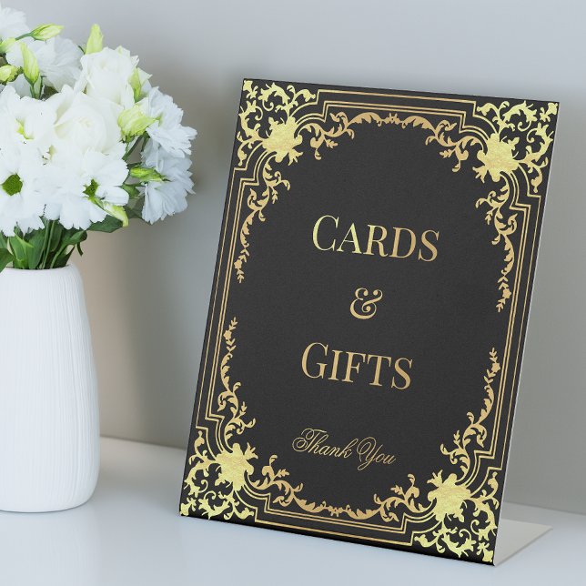 Signe De Table Cards & Gifts Black Faux Gold Foil Vintage Elegant (Créateur téléchargé)