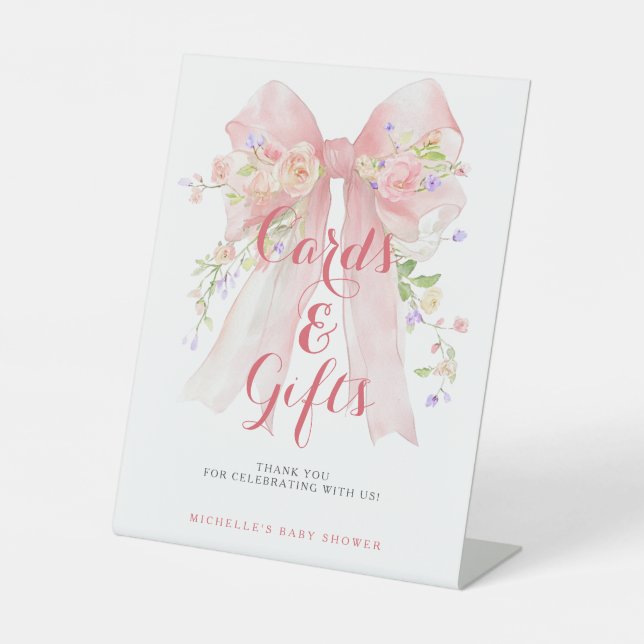 Signe De Table Cards & Gifts Pink Bow Wildflowers Baby Shower (Recto)