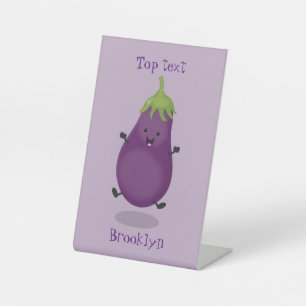 Signe De Table Caricature d'aubergine d'aubergine joliment heureu
