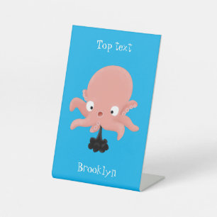 Signe De Table Caricature de bébé pieuvre rose mignonne humour
