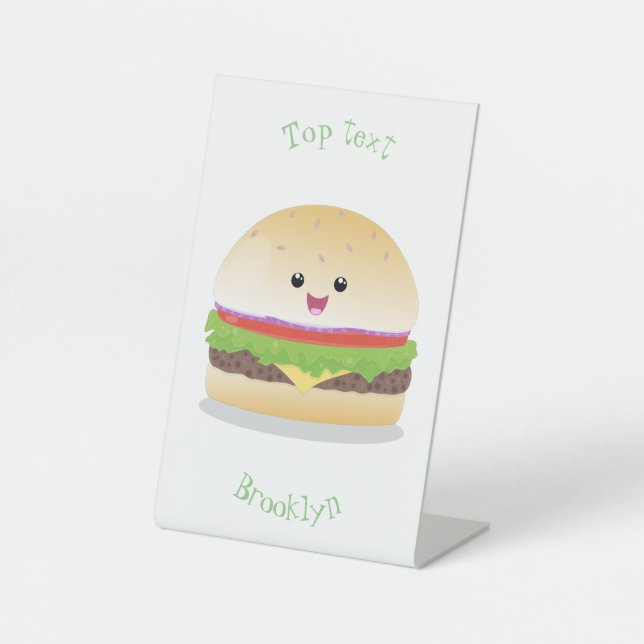Signe De Table Caricature de hamburger kawaii joyeux (Recto)