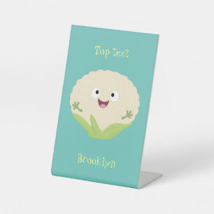 Signe De Table Caricature de légume de chou-fleur joyeux