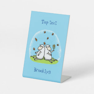 Signe De Table Caricature de moutons mignons amis et papillons