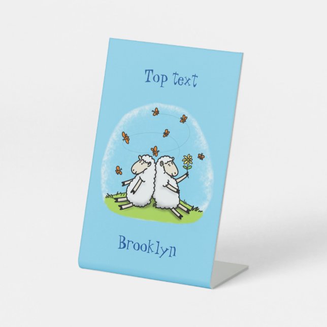 Signe De Table Caricature de moutons mignons amis et papillons (Recto)