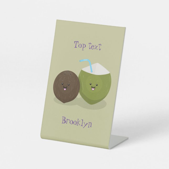 Signe De Table Caricature de noix de coco kawaii joyeux (Recto)