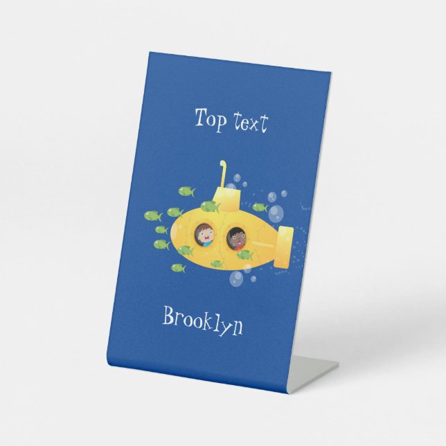 Signe De Table Caricature de poisson sous-marin jaune mignon (Recto)