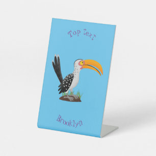Signe De Table Caricature d'oiseau de safari de barbecue jaune am