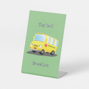 Signe De Table Caricature du bus scolaire jaune joyeux