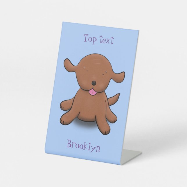 Signe De Table Caricature en bleu pour chien de chiot joyeux (Recto)