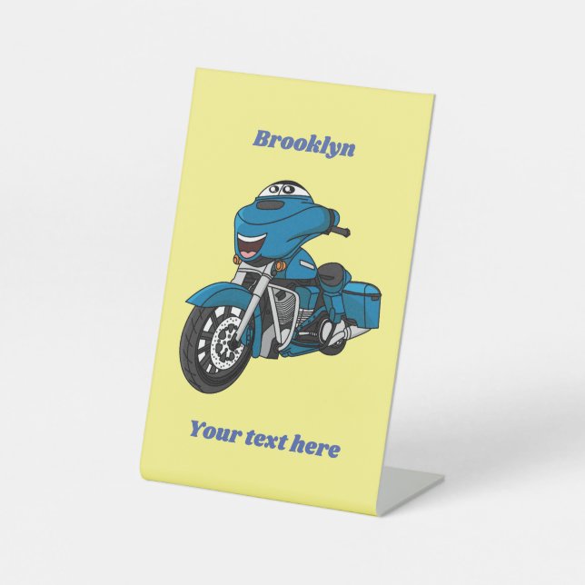 Signe De Table Caricature joyeux bleu moto (Recto)