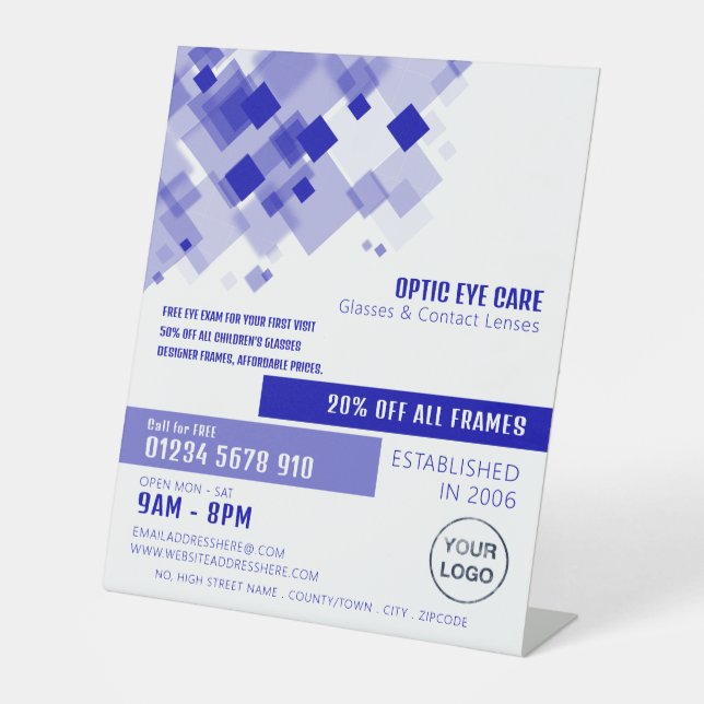 Signe De Table Carrés Bleus, Opticien, Praticien Technique (Recto)