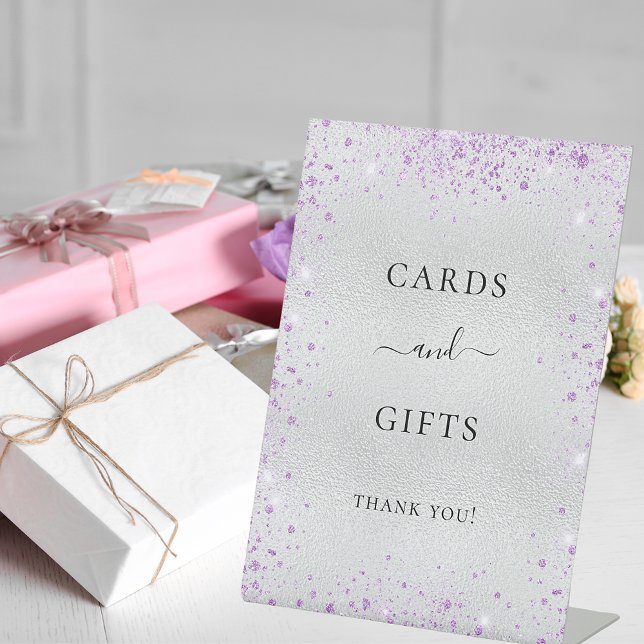 Signe De Table Carte cadeaux paillettes violet argent (Créateur téléchargé)
