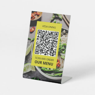 Signe De Table Carte de code QR de commande du menu d'analyse de