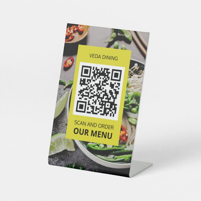 Signe De Table Carte de code QR de commande du menu d'analyse de  (Recto)