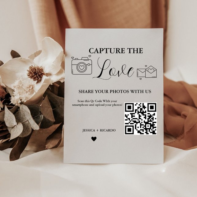 Signe De Table Carte de code QR de mariage Capture the Love Carte (Créateur téléchargé)