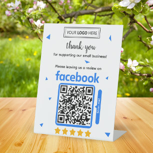 Signe De Table Carte de demande d'avis Facebook avec logo et code