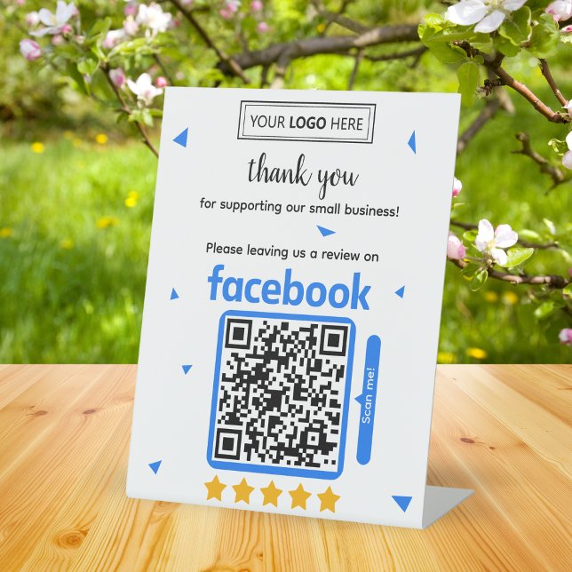 Signe De Table Carte de demande d'avis Facebook avec logo et code (Facebook review request)