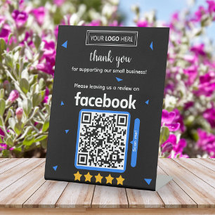 Signe De Table Carte de demande d'avis Facebook avec logo et code