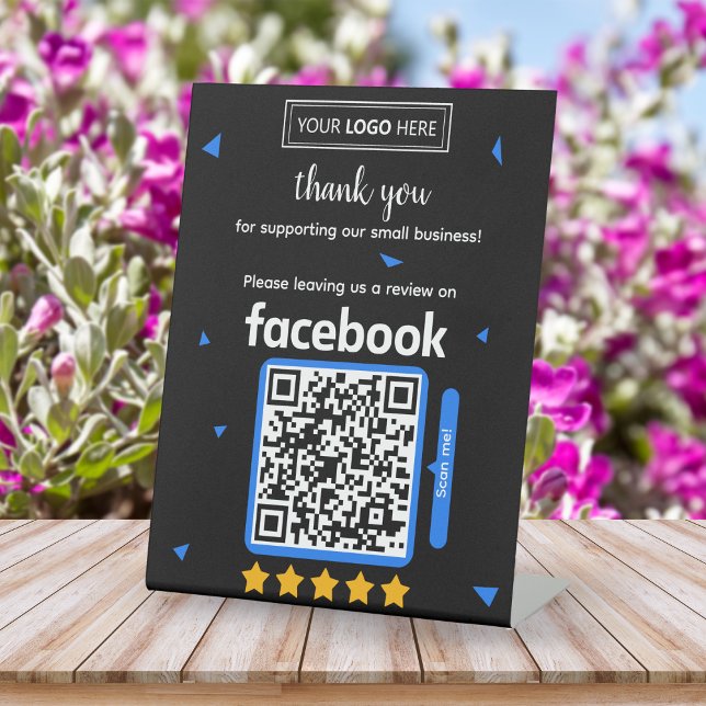 Signe De Table Carte de demande d'avis Facebook avec logo et code (Facebook Reviews)