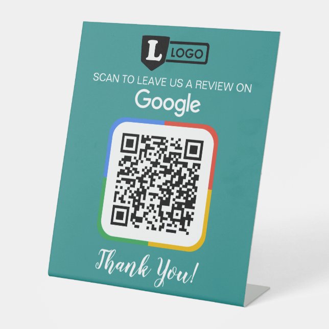 Signe De Table Carte de demande d'avis Google avec logo et code Q (Recto)