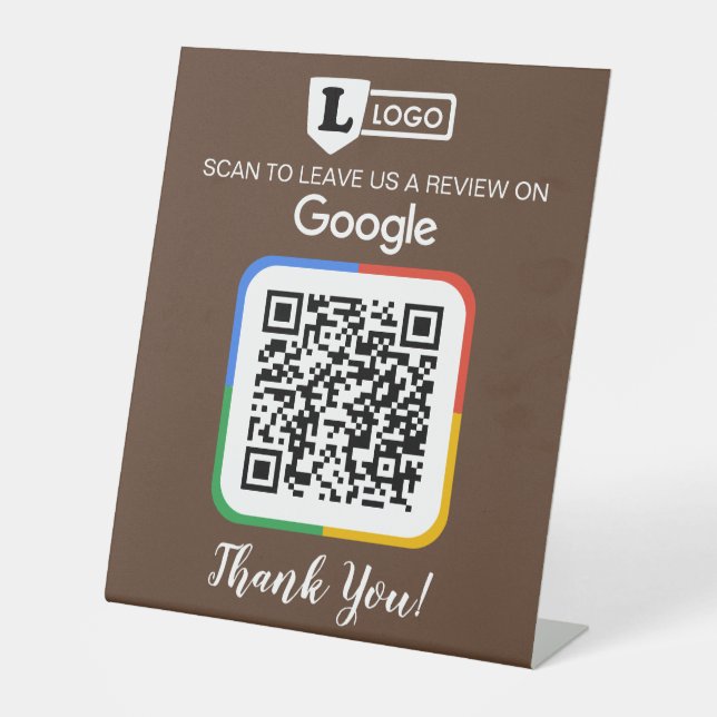 Signe De Table Carte de demande d'avis Google avec logo et QR Cod (Recto)