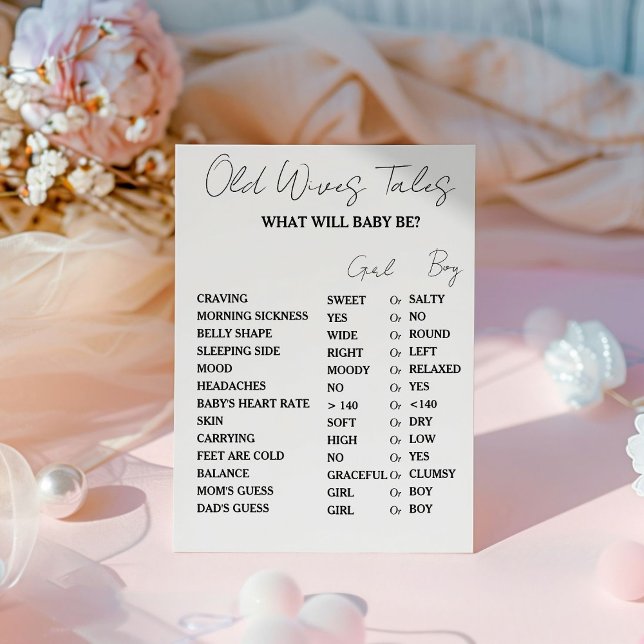 Signe De Table Carte de jeu minimliast Old WIves Tales Baby showe (Créateur téléchargé)