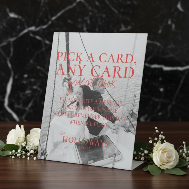 Signe De Table Carte de lecture manuscrite moderne Signet du livr (Add a fun and interactive touch to your wedding with this Modern Playing Card Guest Book Sign!)