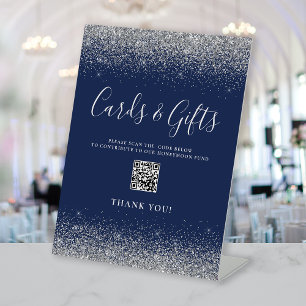 Signe De Table Carte de mariage en argent bleu marine Cadeaux Cod