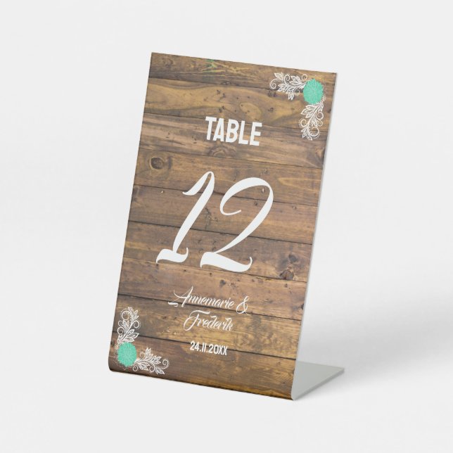 Signe De Table Carte de Mariage extérieur en bois rustique (Recto)
