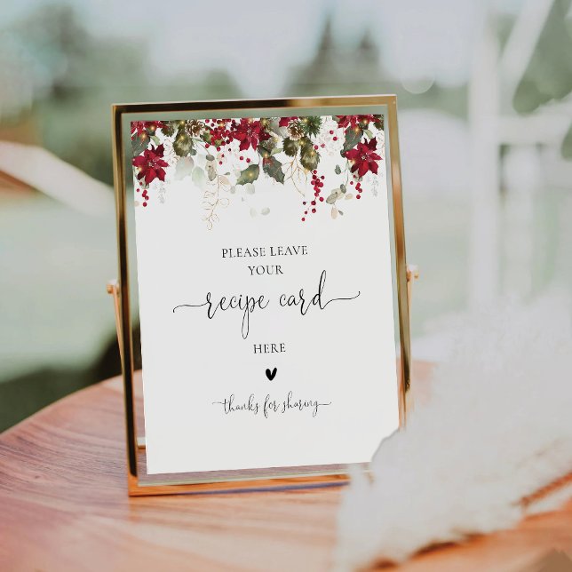 Signe De Table Carte de recette rouge Noël Poinsettia (Créateur téléchargé)