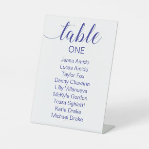 Signe De Table Carte de siège Mariage de script bleu marine