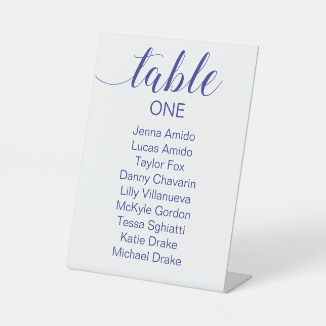 Signe De Table Carte de siège Mariage de script bleu marine (Recto)