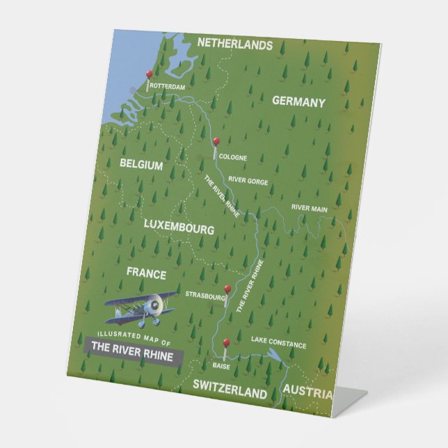 Signe De Table Carte de voyage du Rhin rétro. (Recto)