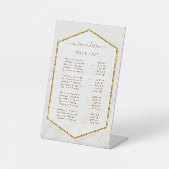 Signe De Table Carte des prix en marbre rose or Menu Signal Pedes (Recto)