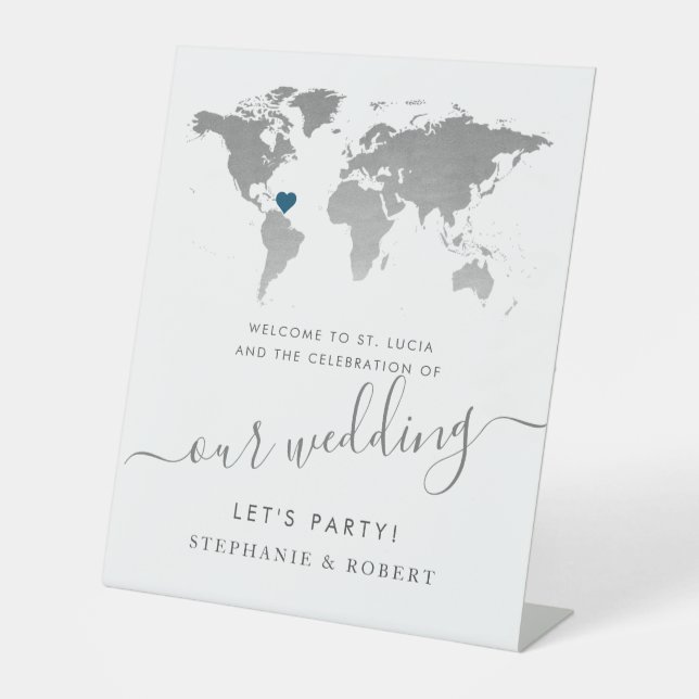 Signe De Table Carte du monde de mariage de destination Bienvenue (Recto)