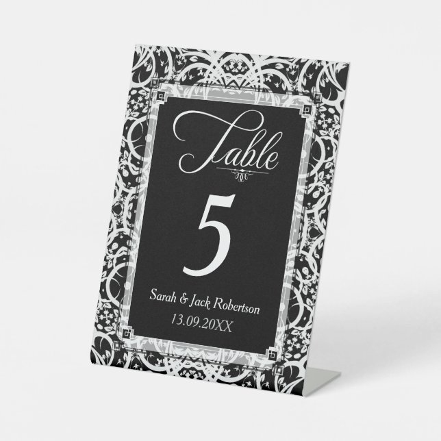 Signe De Table Carte élégante de numéro de table de mariage en de (Recto)
