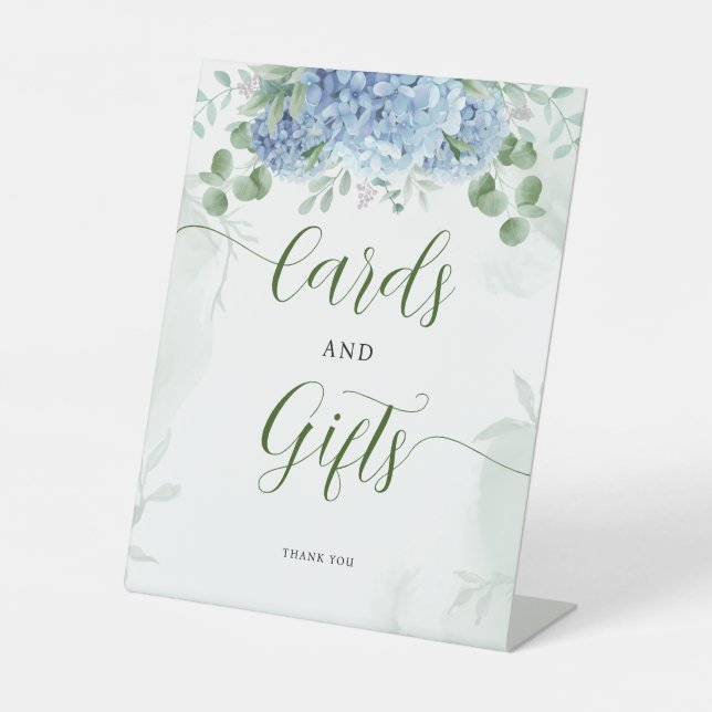 Signe De Table Carte et Baby shower cadeau Blue hydrangea (Recto)