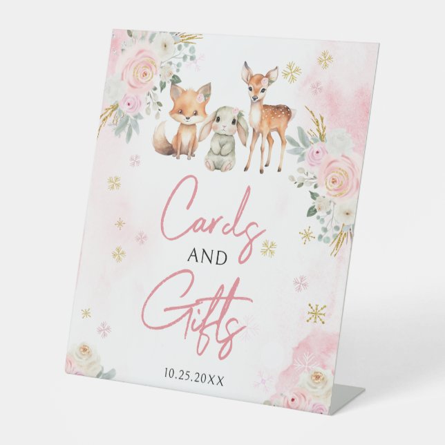 Signe De Table Cartes baby showers d'hiver roses cadeaux (Recto)